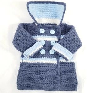Handmade Crocheted Little Boy's Pea Coat Size 3T